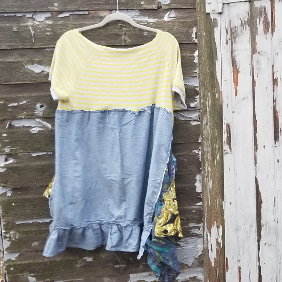 Boho Patchwork Tunic Upcycled Sweater Handmade - Picture 3 of 7